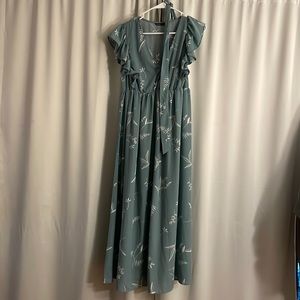 Maternity Botanical Print Ruffle Armhole Belted Dress